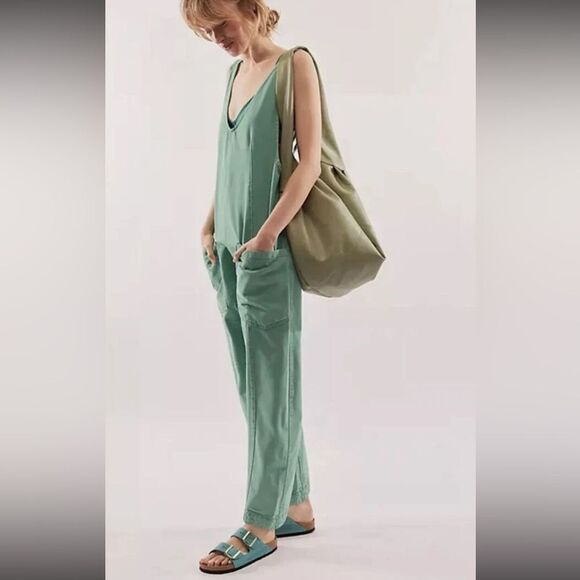 Free People Pants - Free People High Roller Denim Jumpsuit in Turquoise NWOT